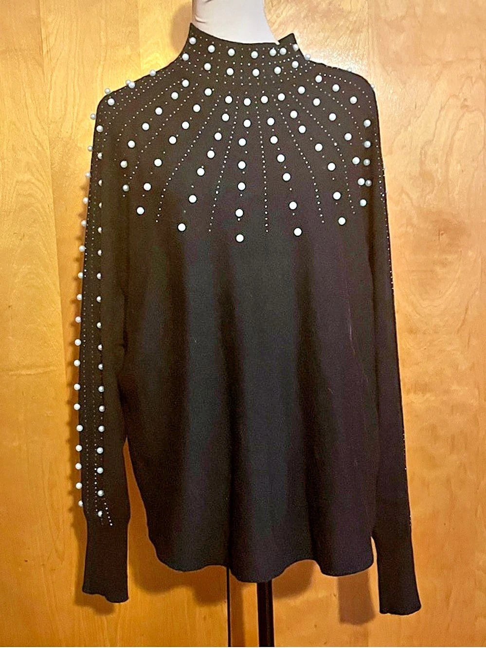 LIV Milano Embellished Long Sleeve Blouse in Black XL Like New